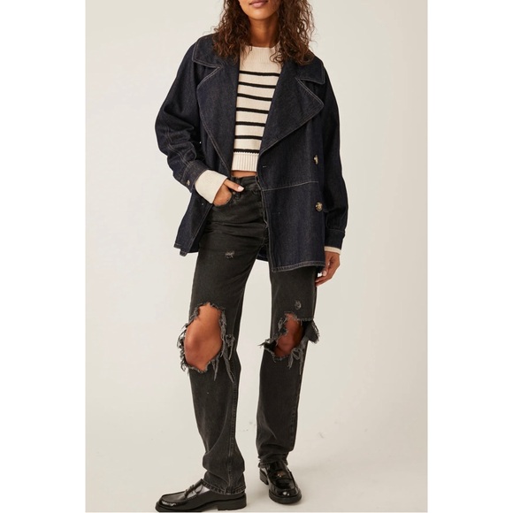 NWOT Free People Denim Car Coat - Picture 5 of 5